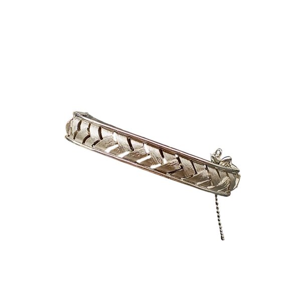 Vintage Crown Trifari Hinged Bangle Bracelet in Silver Tone with Safety Chain - Picture 5 of 5